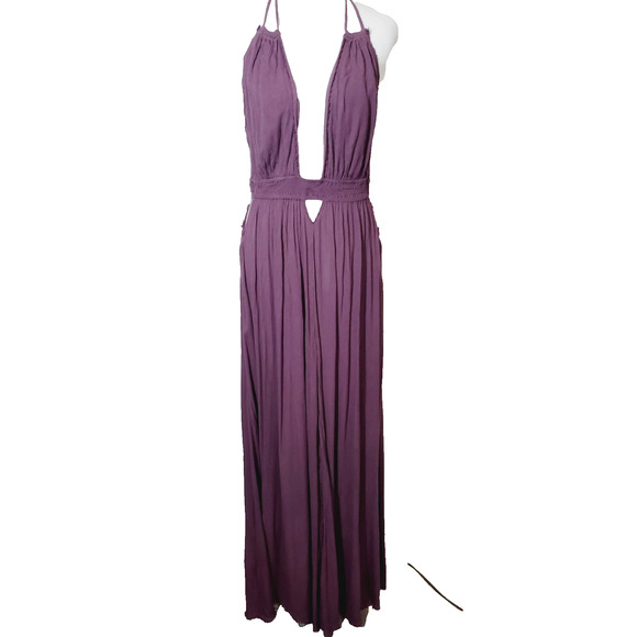 Free People Womens Large Garden Party Maxi Dress Tassels Side Slit Cut-Outs Boho - Picture 12 of 13